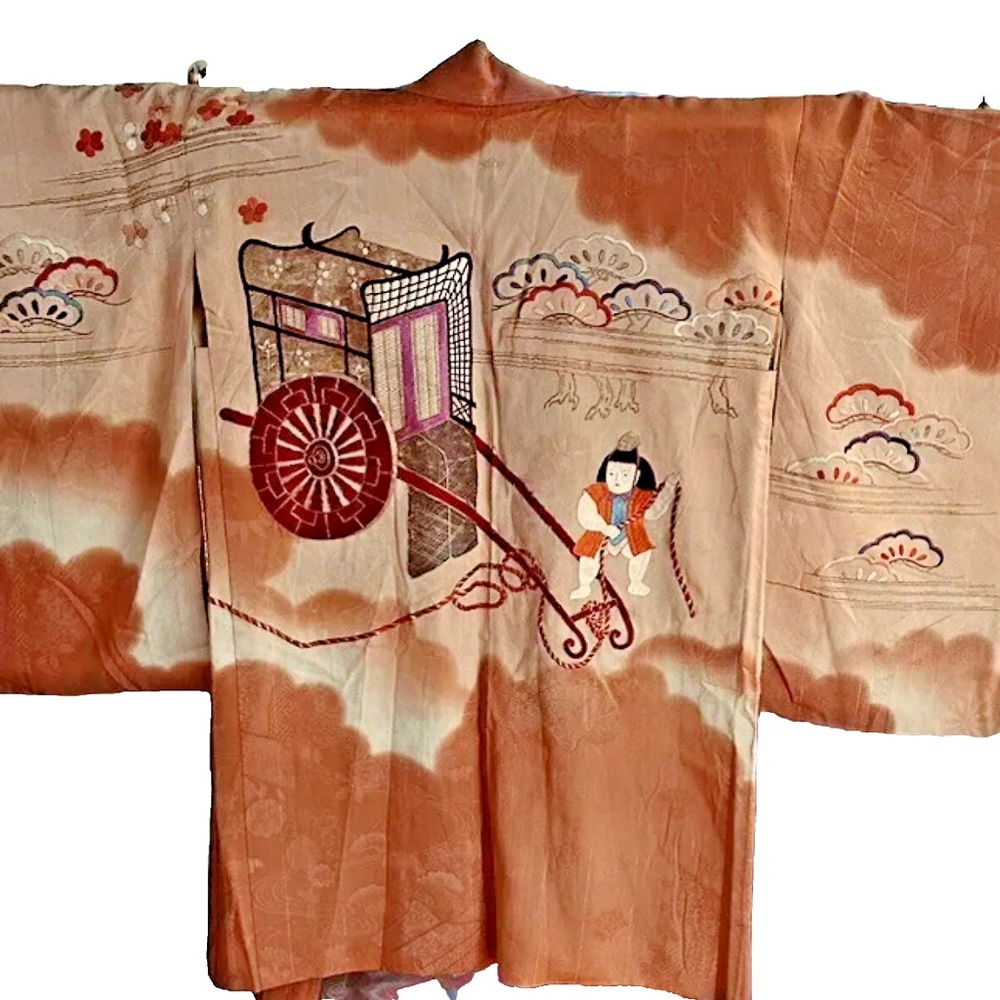 Vintage Japanese Kimono Embroidered/Appliqued Mid Length Robe